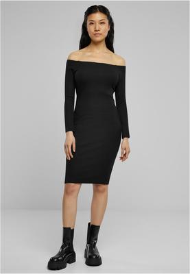 Ladies Off Shoulder Longsleeve Rib Dress black L