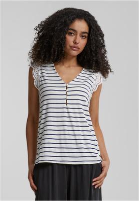 Cloud5ive Damen Viskose Top mit Spitzen-Details u. Knöpfen white/navy L
