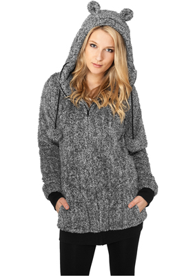 Ladies Melange Teddy Zip Hoody blk/wht L