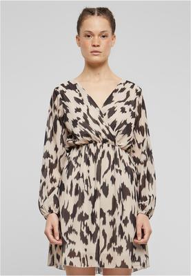 Cloud5ive Damen Kleid in Wickeloptik mit Bindegürtel und Blumenprint beige L