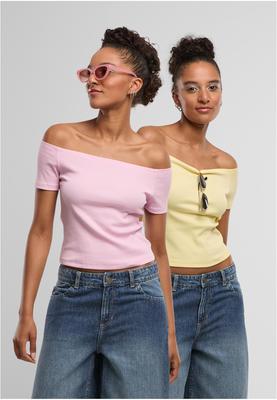 Ladies Organic Off Shoulder Rib Tee 2-Pack black+white 3XL
