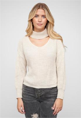 Pullover mit Stehrollkragen und V-Ausschnitt beige L