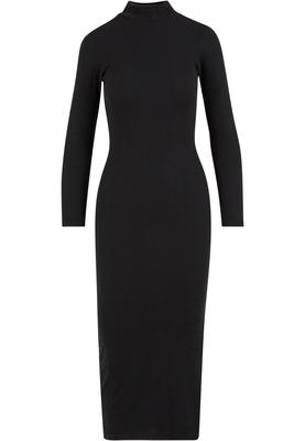 Ladies Rib Longlseeve Mockneck Dress black L