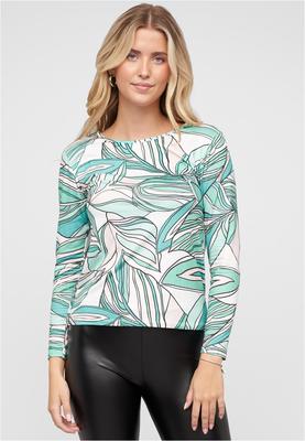Langarm Top mit Blätter Print green L
