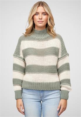 Strick-Sweater Pullover mit High-Neck und Streifen-Muster green L