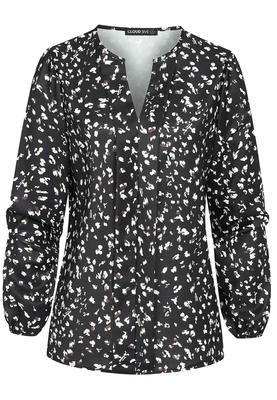 Cloud5ive Damen Langarm Bluse mit V-Neck und All Over Ditsy Print black L