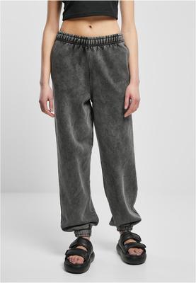 Ladies High Waist Stone Washed Sweat Pants black L