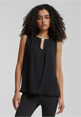 Cloud5ive Damen Chiffon Top mit Schlüsselloch-Kragen und Deko-Schnalle black L