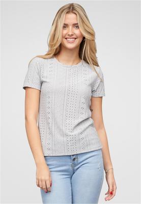 T-Shirt mit Lochmuster und Rundhals green L