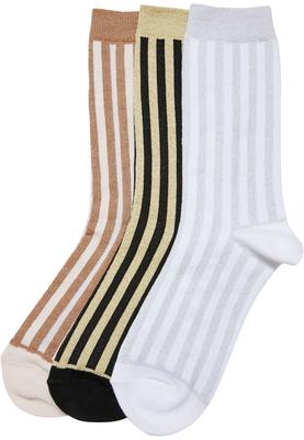 Metallic Effect Stripe Socks 3-Pack black/whitesand/white 47-50