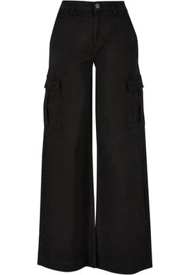 Ladies High Waist Wide Leg Twill Cargo Pants black 26