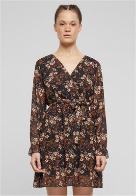 Cloud5ive Damen Kleid in Wickeloptik mit Bindegürtel und Blumenprint black L
