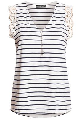 Cloud5ive Damen Viskose Top mit Spitzen-Details u. Knöpfen white/navy L