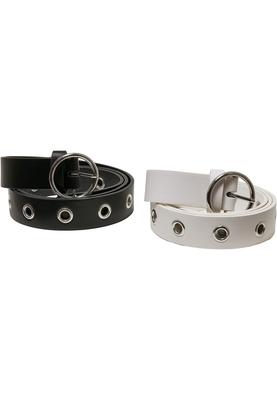 Synthetic Leather Eyelet Belt 2-Pack black/white L/XL