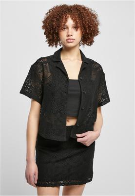 Ladies Crochet Lace Resort Shirt black 3XL