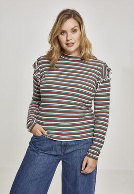 Ladies Rib Striped Volant Turtleneck L/S green/black/firered L