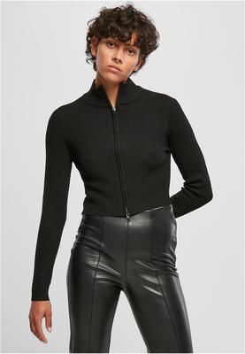 Ladies Cropped Rib Knit Zip Cardigan black XXL