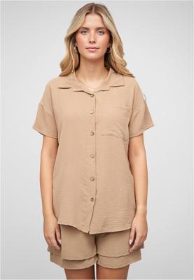 Musselin Kurzarm Hemd mit Knopfleiste und Brusttasche camel L